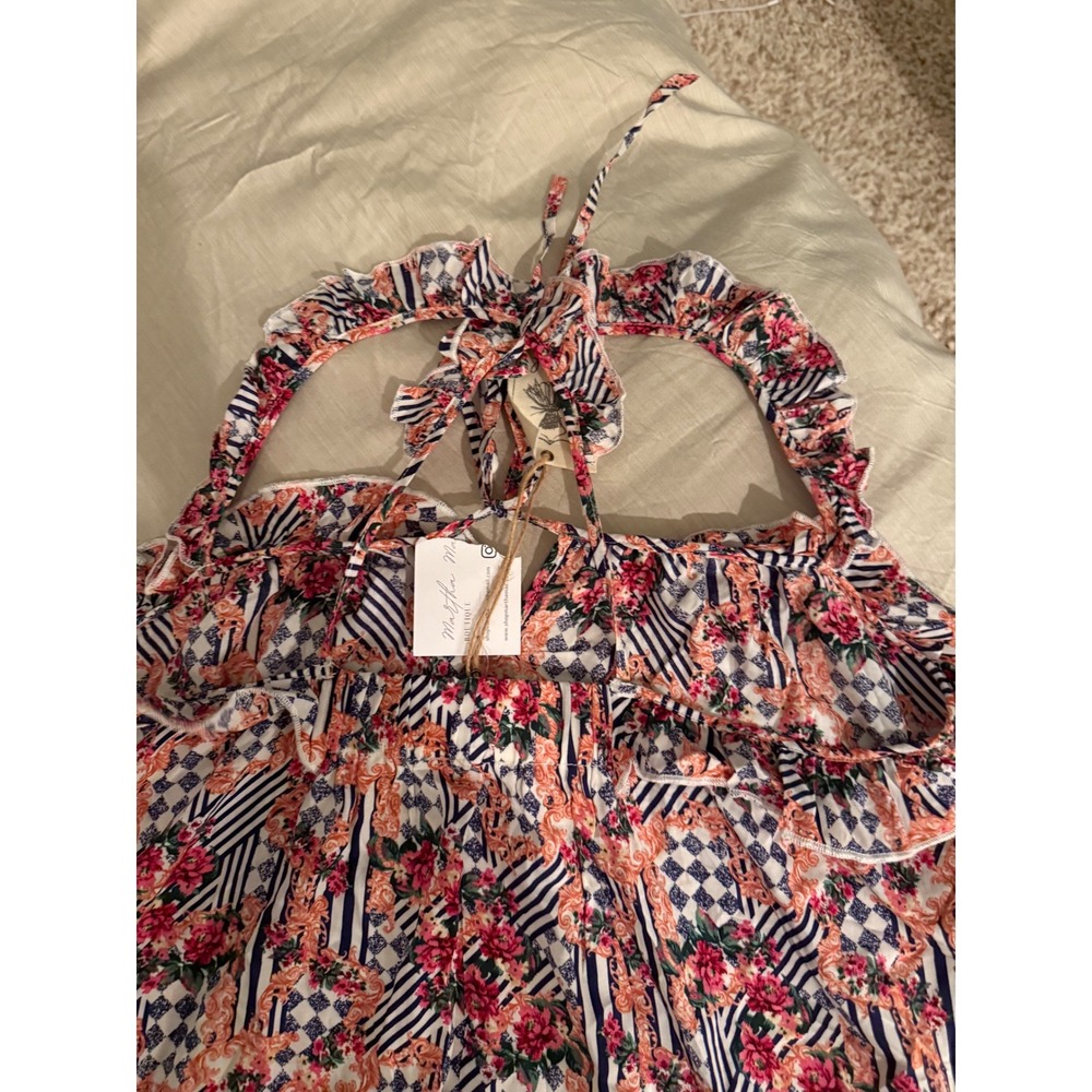 Easel Los Angeles Floral Print Ruffle Trim Tie Strap Top Cottagecore Bohemian - Picture 3 of 5
